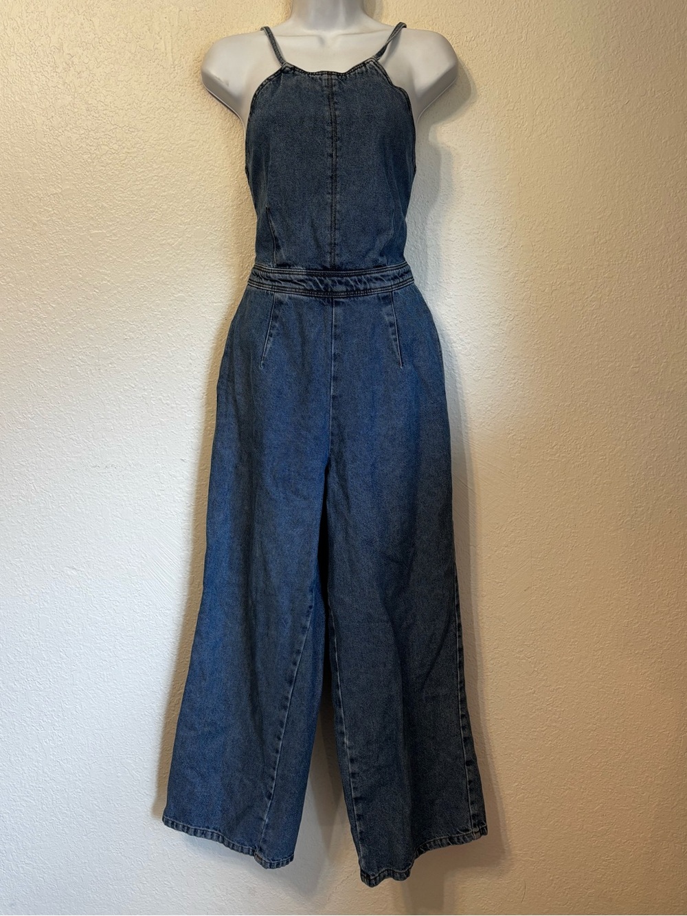 ASOS Denim Lace Up Halter Jumpsuit Size 2
